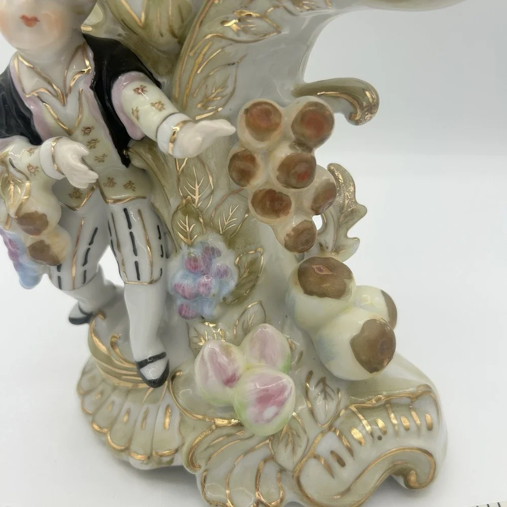 2 Pc Lenwile Ardalt Colonial French Boy & Girl Fruit Flower Double Vase Figurine